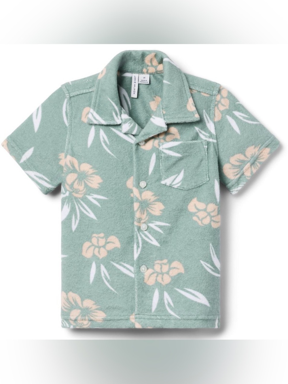 Janie and Jack Sage Green Floral Short-Sleeve Button Shirt